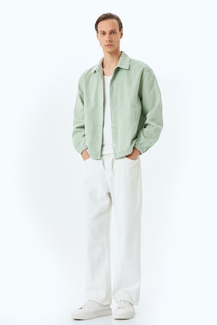 KOTON Jacheta de bumbac cu mansete elastice, Verde pal