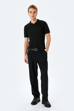 KOTON Pulover slim fit cu maneci scurte, Negru