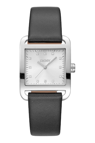 DKNY Ceas mediu de piele City, Argintiu/Negru