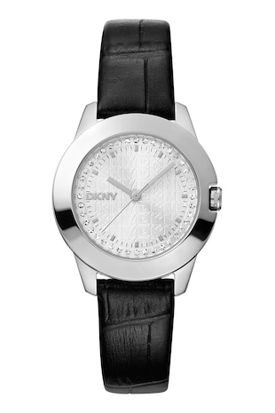DKNY Ceas cu o curea de piele si logo Park Ave, Argintiu/Negru