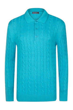 Felix Hardy Pulover polo cu model torsade, Turcoaz