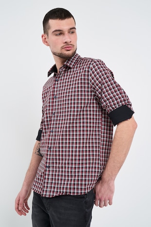 Lee Cooper Camasa in carouri, din bumbac, Rosu/Negru/Alb murdar