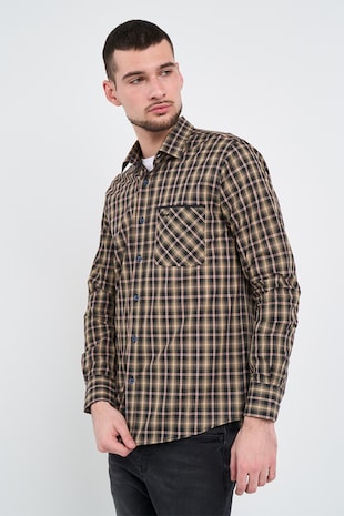 Lee Cooper Camasa in carouri, din bumbac, Negru/Galben