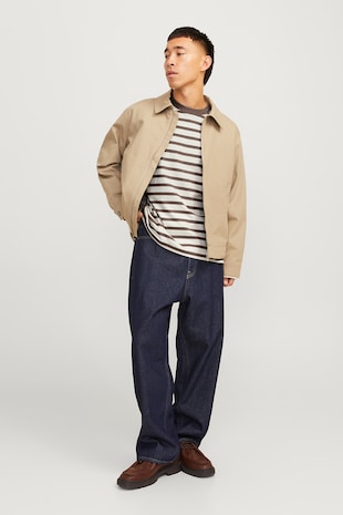 Jack & Jones Bluza lejera de bumbac cu dungi, Maro taupe/Alb murdar