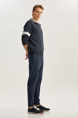 KOTON Pantaloni uni cu snur in talie, Albastru inchis