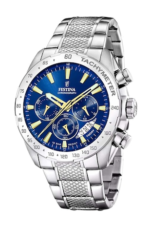 Festina Ceas cronograf de otel inoxidabil, Argintiu/Albastru royal