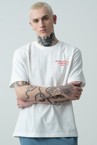 Only & Sons Tricou din bumbac organic cu logo, Alb/Rosu vermillion