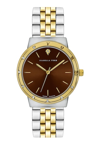 Isabella Ford Ceas quartz cu cristale Capucine, Argintiu/Auriu/Maro