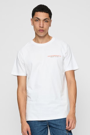 Mister tee Tricou unisex din bumbac cu imprimeu, Alb optic/Rosu vermillion