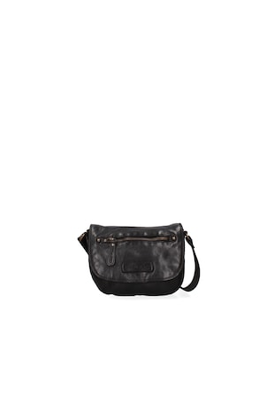 Hill Burry Geanta crossbody de piele cu clapa, Negru