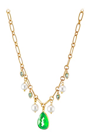 Loisir by Oxette Colier placat cu aur de 18K cu zirconia, Auriu, Alb murdar, Auriu/Verde deschis/Alb murdar