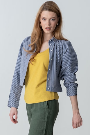 United Colors of Benetton Top cu decolteu rotund, Galben mustar