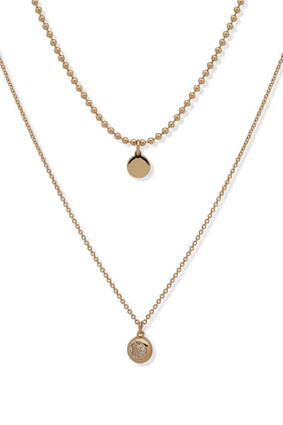 DKNY Colier dublu din alama decorat cu pietre zirconia, Auriu