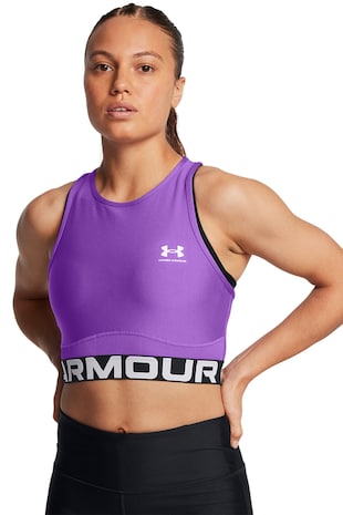 Under Armour Top crop cu banda logo pentru fitness, Violet