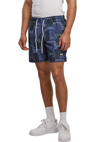 Urban Classics Pantaloni scurti de baie cu model si buzunare laterale, Alb/Bleumarin