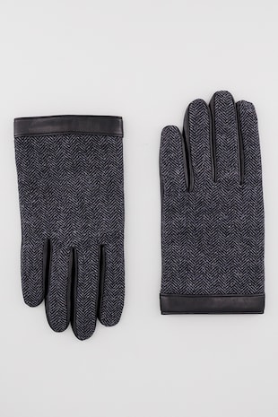 BOSS Manusi de piele cu capse, Negru/Gri inchis