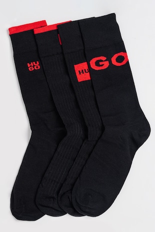 HUGO Set de sosete lungi cu logo - 4 perechi, Rosu/Negru