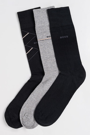 BOSS Set de sosete lungi din amestec de bumbac - 3 perechi, Negru/Gri
