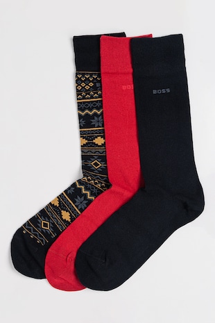BOSS Set de sosete lungi cu logo - 3 perechi, Negru/Albastru ultramarin/Rosu vermillion