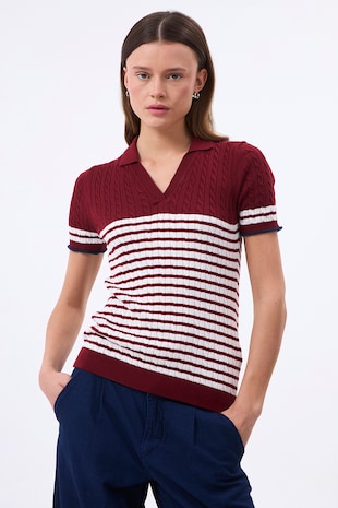 Felix Hardy Pulover polo cu maneci scurte, Rosu inchis/Alb murdar