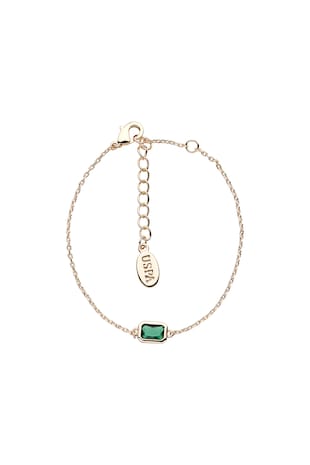 U.S. Polo Assn. Bratara decorata cu zirconia, Auriu/Verde aquamarin