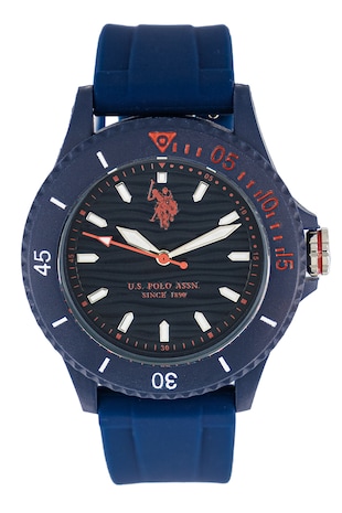 U.S. Polo Assn. Ceas rotund cu o curea de silicon, Albastru
