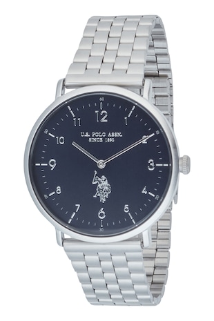 U.S. Polo Assn. Ceas analog cu bratara din otel inoxidabil, Argintiu