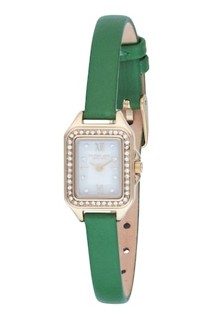 U.S. Polo Assn. Ceas patrat cu o curea din piele, Auriu/Verde marin