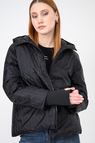 ARMANI EXCHANGE Зимно яке с монограм и цепки за палеца, Черен