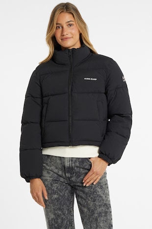 GUESS JEANS Ватирано зимно яке, Черен