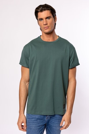 Heavy Tools Tricou de bumbac cu decolteu la baza gatului Meren, Verde feriga