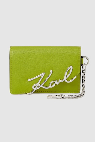 Karl Lagerfeld Portofel din piele cu logo metalic, Verde deschis
