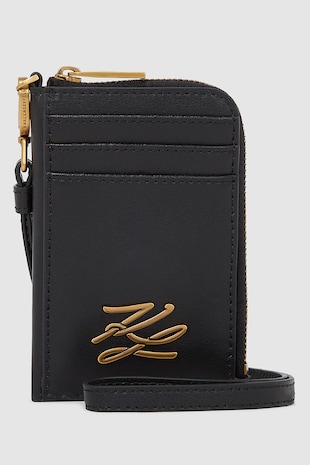 Karl Lagerfeld Portofel din piele cu logo, Auriu/Negru
