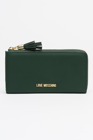 Love Moschino Portofel de piele ecologica cu logo metalic si fermoar, Verde padure