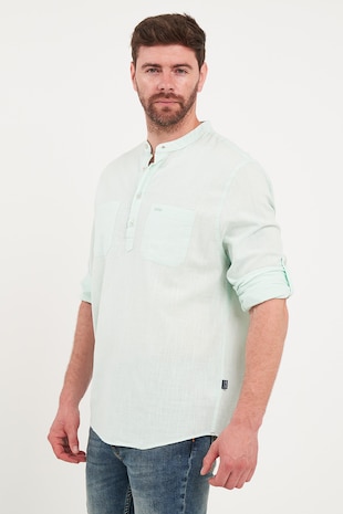 Lee Cooper Bluza din bumbac cu fenta cu nasturi, Verde pal