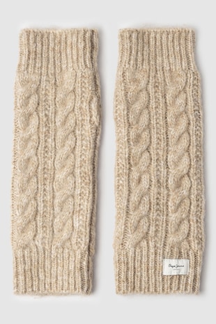 Pepe Jeans London Manusi tricotate cu design torsade, Bej