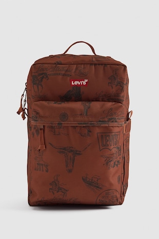 Levi's Rucsac cu buzunar frontal si imprimeu, Negru/Maro deschis