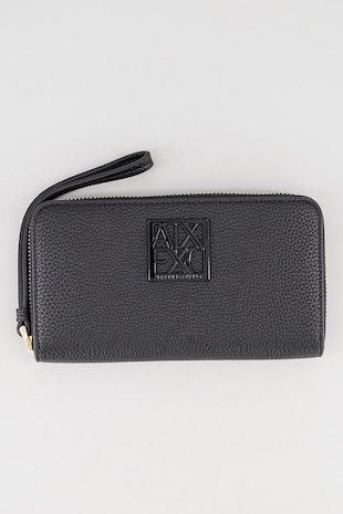 ARMANI EXCHANGE Portofel cu fermoar si detaliu logo, Negru