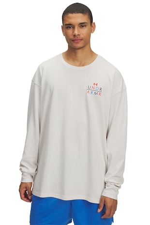 Under Armour Bluza cu decolteu la baza gatului si imprimeu pe partea din spate, Rosu/Alb fildes/Albastru