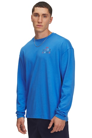 Under Armour Bluza cu decolteu la baza gatului si imprimeu pe partea din spate, Rosu/Gri deschis/Albastru royal
