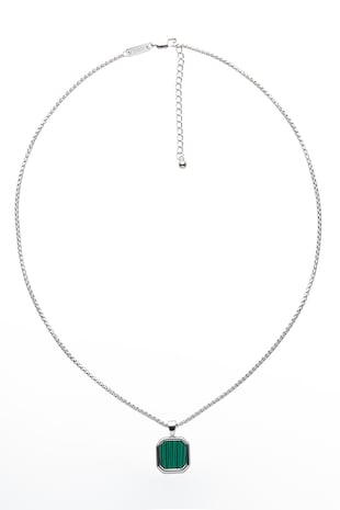 U.S. Polo Assn. Colier de otel inoxidabil cu pandantiv zirconia, Verde englez/Argintiu