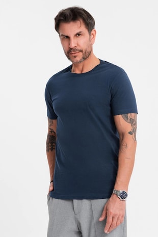 OMBRE Tricou uni cu decolteu la baza gatului, Bleumarin