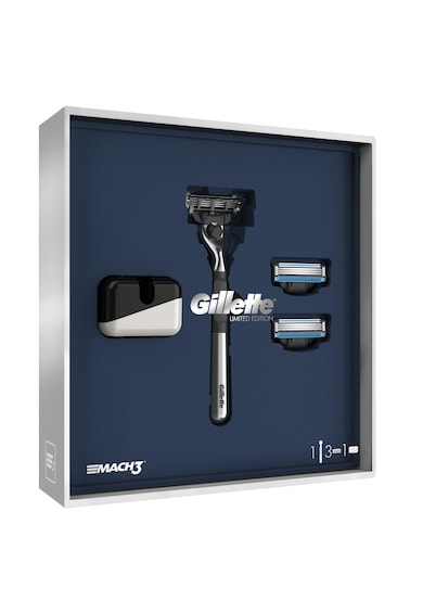 Gillette Set cadou: Aparat de ras  Mach3 + 2 rezerve + suport Barbati