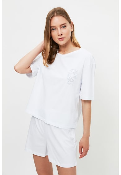 Trendyol Къса пижама от жарсе със зодиакален знак Жени