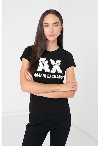 ARMANI EXCHANGE Тениска с лого и декоративни камъни Жени