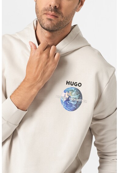 HUGO Dondolo mintás pamuttartalmú pulóver kapucnival férfi