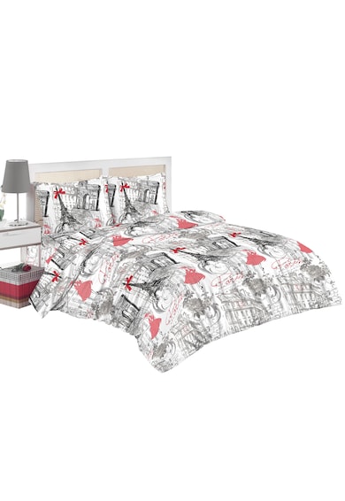 Kring Спален комплект (чаршаф + плик за завивка + 2 калъфки за възглавница) за легло с размери 160x200 см, 132TC, 100% памук, Сив/Червен Жени