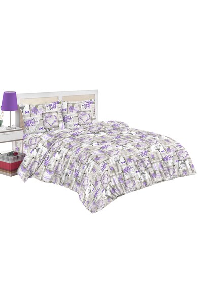 Kring Спален комплект (чаршаф + плик за завивка + 2 калъфки за възглавница) за легло с размери 160x200 см, 132TC, 100% памук, Принт лавандула и пеперуди, mov/Сив Жени