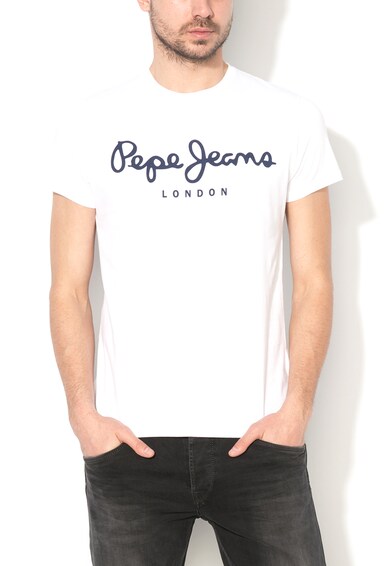Pepe Jeans London Бяла вталена тениска с лого Мъже