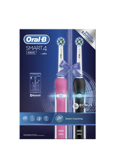Oral-B Комплект 2 Ел. четки  Smart 4 4900, 3 програми, Bluetooth, App, Таймер, Розово/Черно Жени